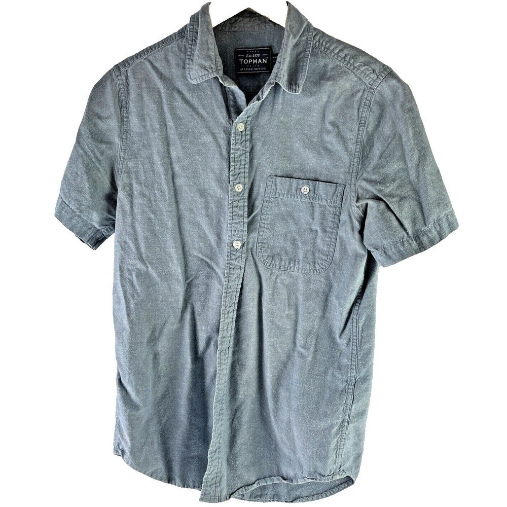 Topman top shop mens short sleeve collared button up shirt blue small